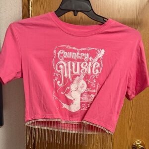 Country Music Fringe Crop Top - Pink